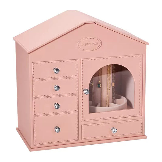 Pink jewelry box, large capacity, high-end style, suitable for home use, for storing necklaces, rings, and earrings