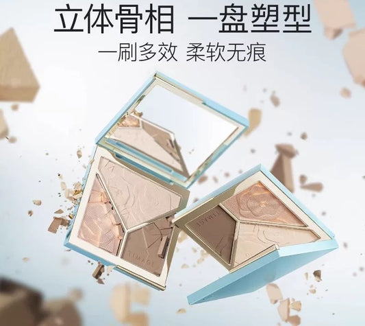 Three-color contouring palette highlight matte pearlescent brighten nose shadow