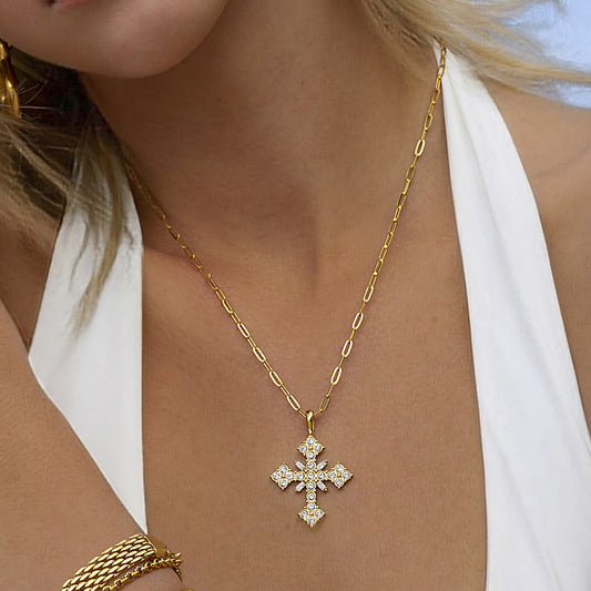 Stainless steel cross full diamond necklace