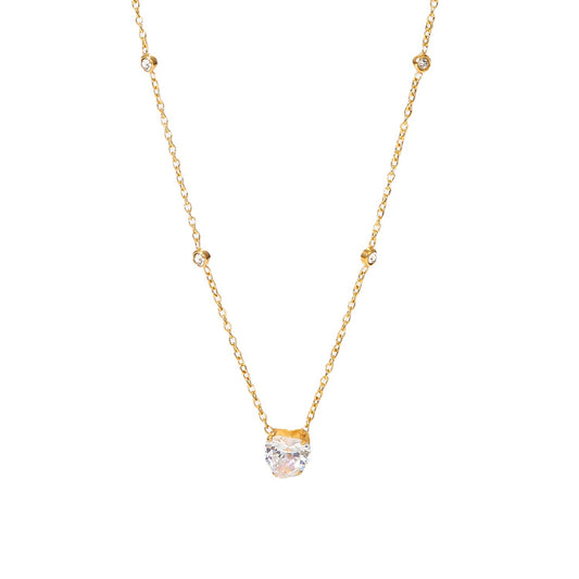 Stainless steel white heart zircon necklace