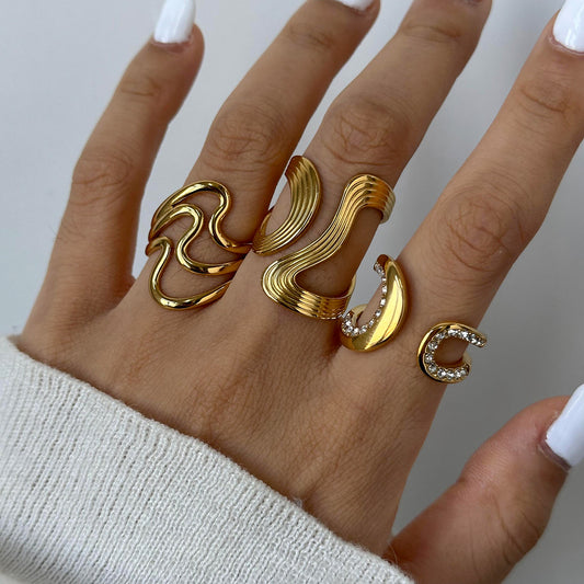 Stainless steel gold exaggerated ring