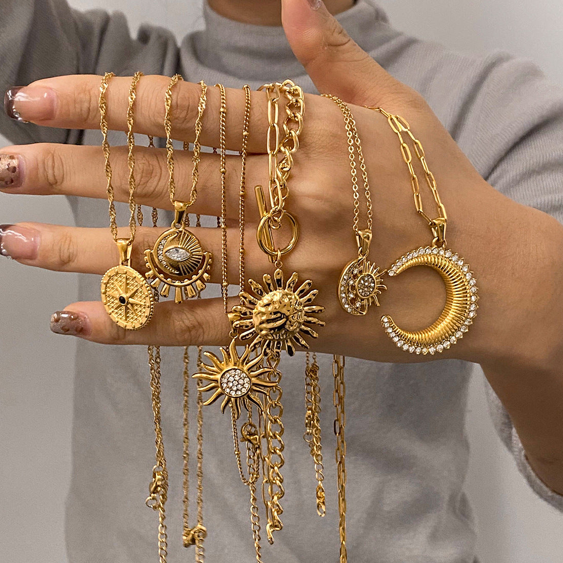 Stainless steel octagram necklace