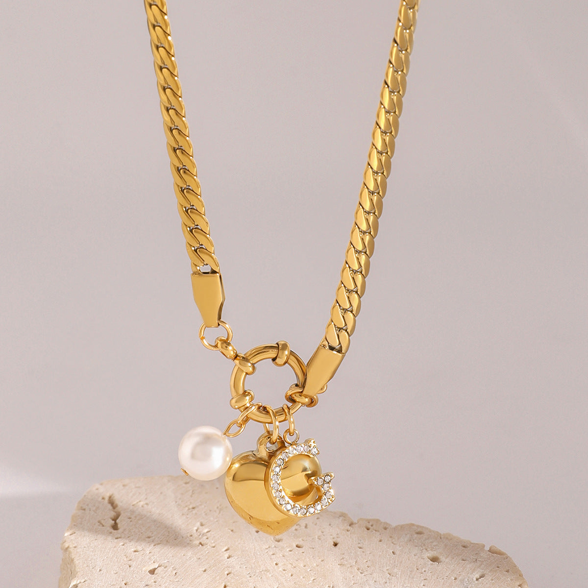 Stainless steel pearl love letter pendant necklace