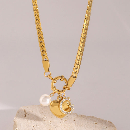 Stainless steel pearl love letter pendant necklace