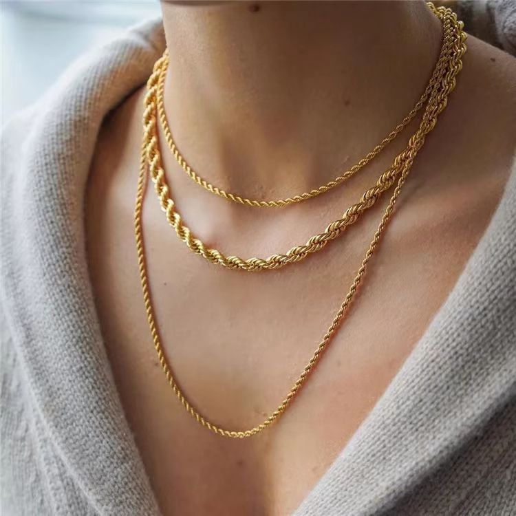 Layered metal twisted rope chain necklace
