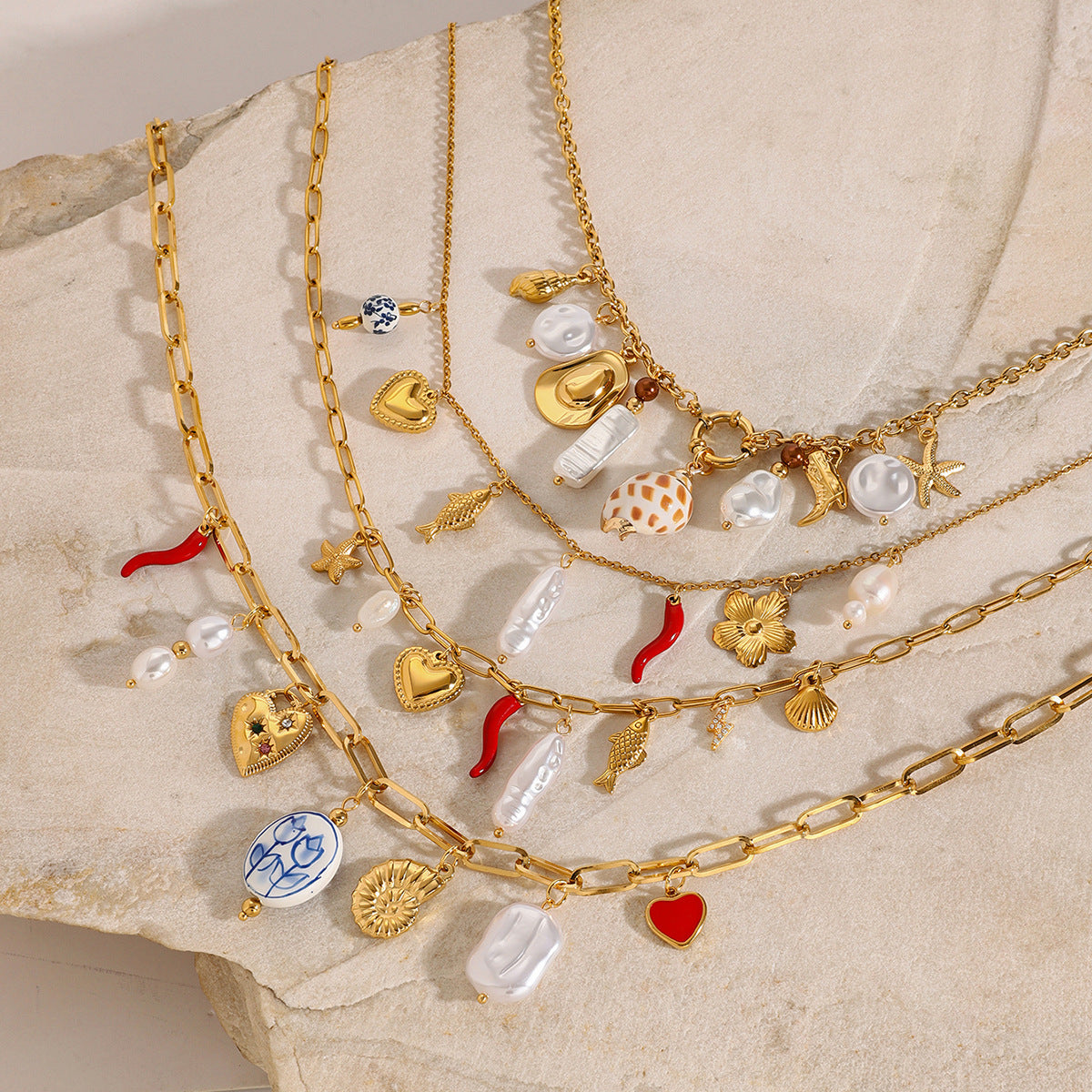 Stainless steel oil drop pearl love necklace