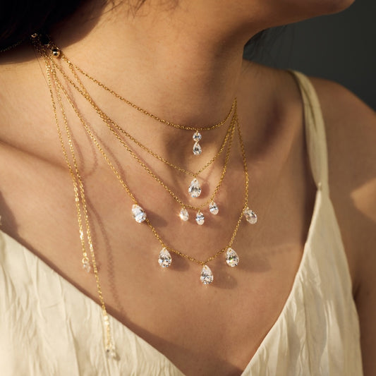 S925 Sterling Silver Tassel Oval Water Drop Wedding Necklace