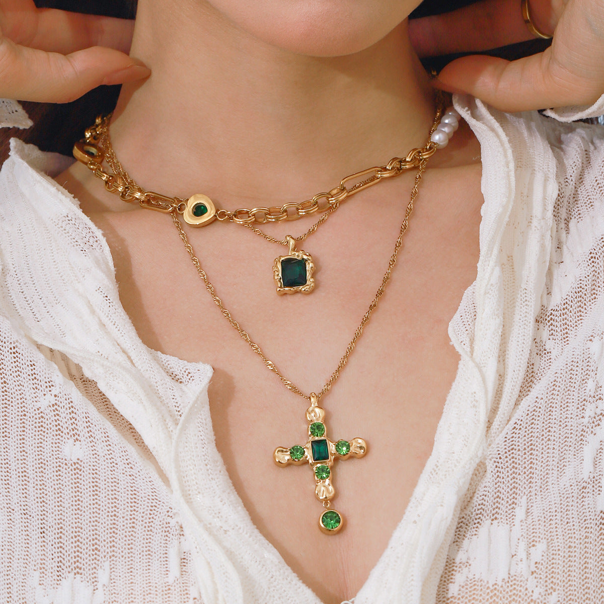 Titanium steel collarbone chain stacked necklace