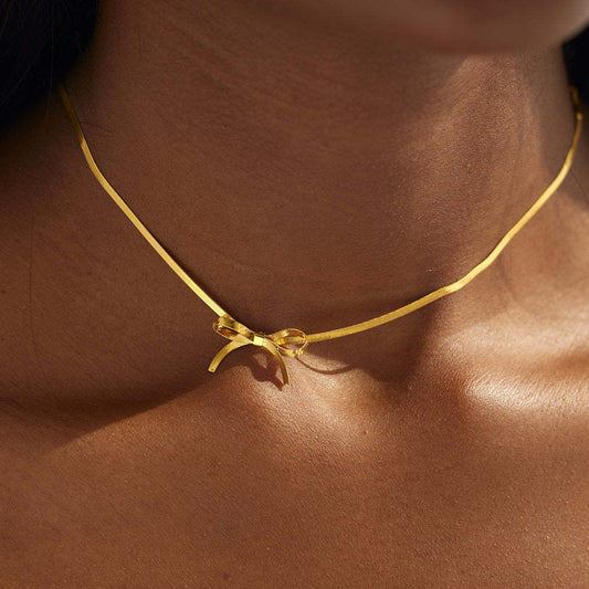 Stainless steel choker bow necklace