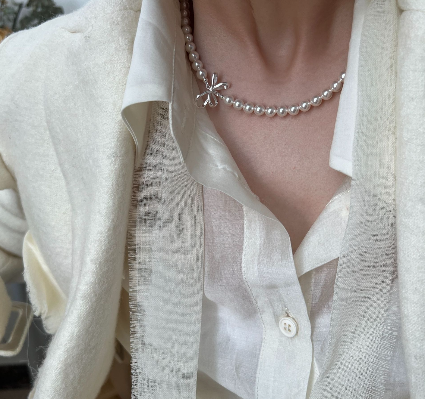 925 Silver Sweet Bow Pearl Necklace