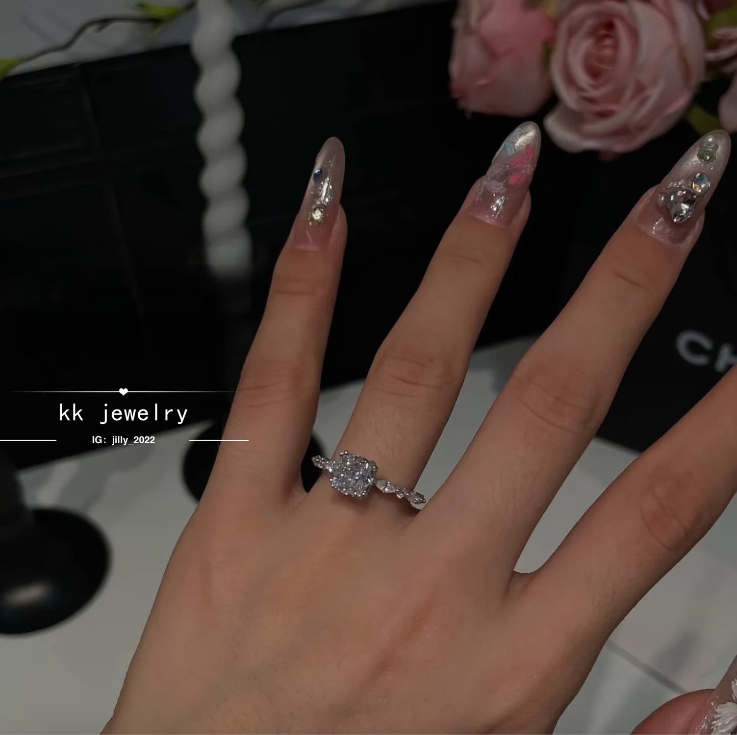 S925 sterling silver square diamond 7 * 7mm ice cube ring