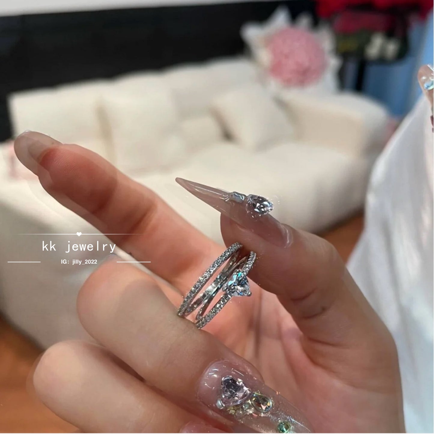 S925 Silver Single Row Ultra Fine Heart Ring