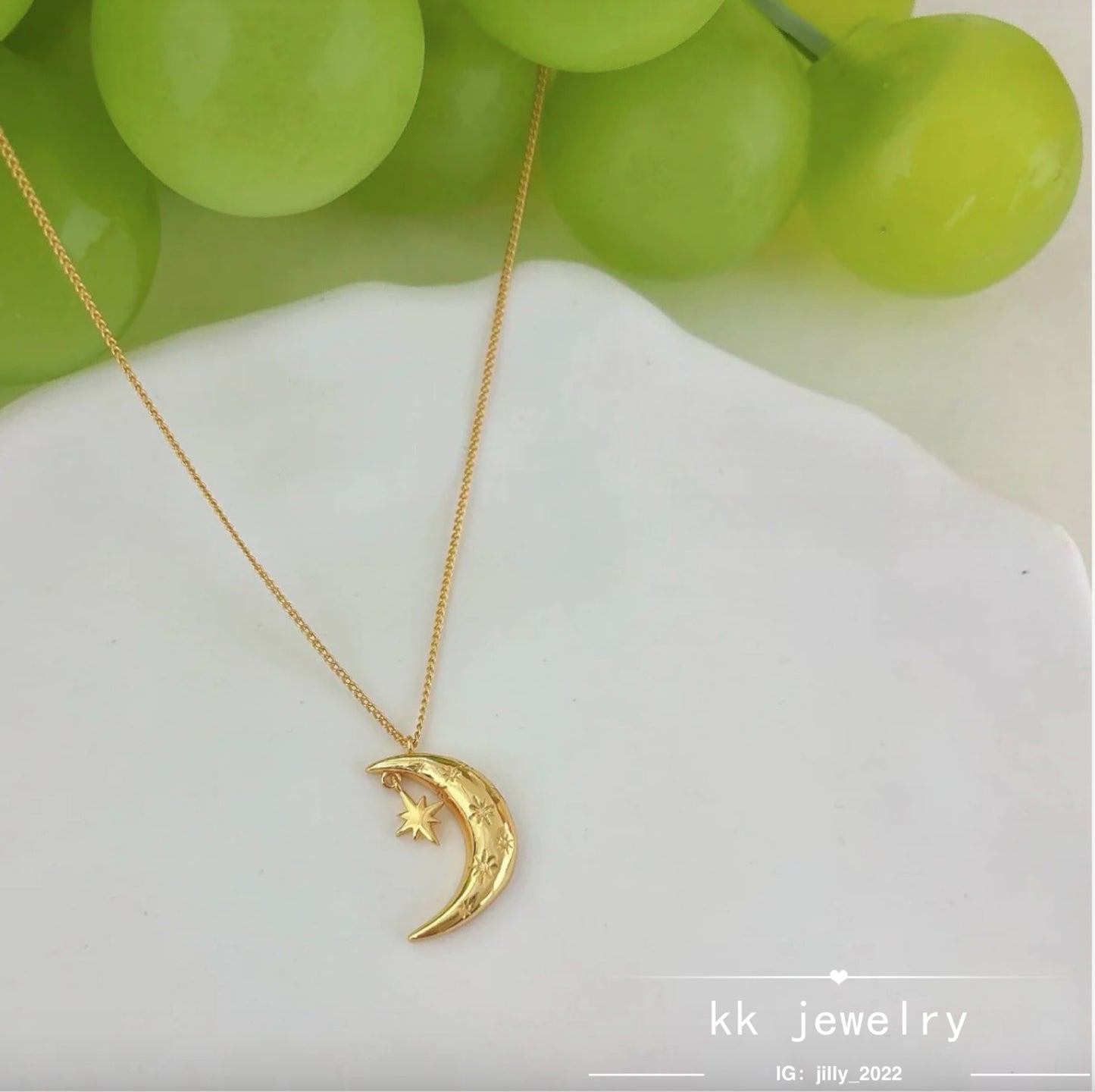 925 Sterling Silver Moon Star Pendant Necklace