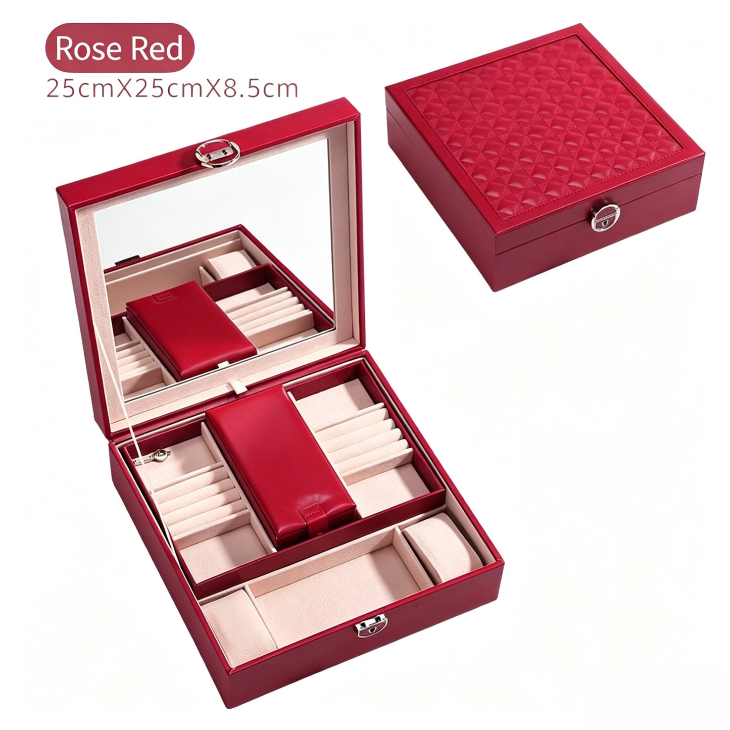 European-style large-capacity jewelry box, PU light luxury minimalist style, mirrored makeup case, includes small jewelry box, jewelry storage box