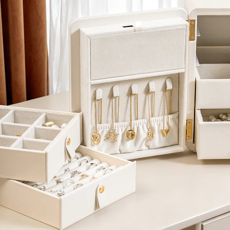 Home jewelry box with fingerprint lock, suitable for storing ID cards, necklaces, rings, and other jewelry.