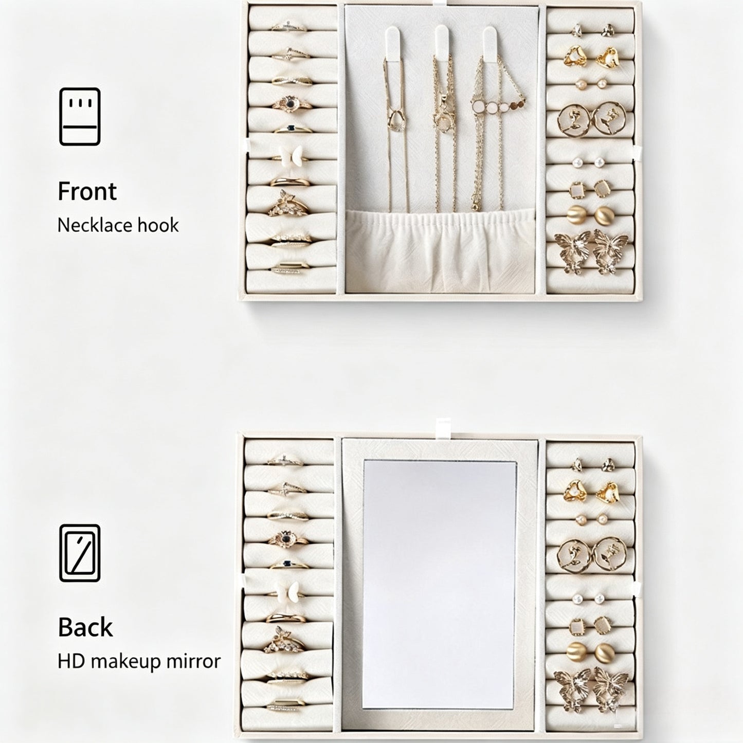 European-style large-capacity jewelry box, PU light luxury minimalist style, mirrored makeup case, includes small jewelry box, jewelry storage box