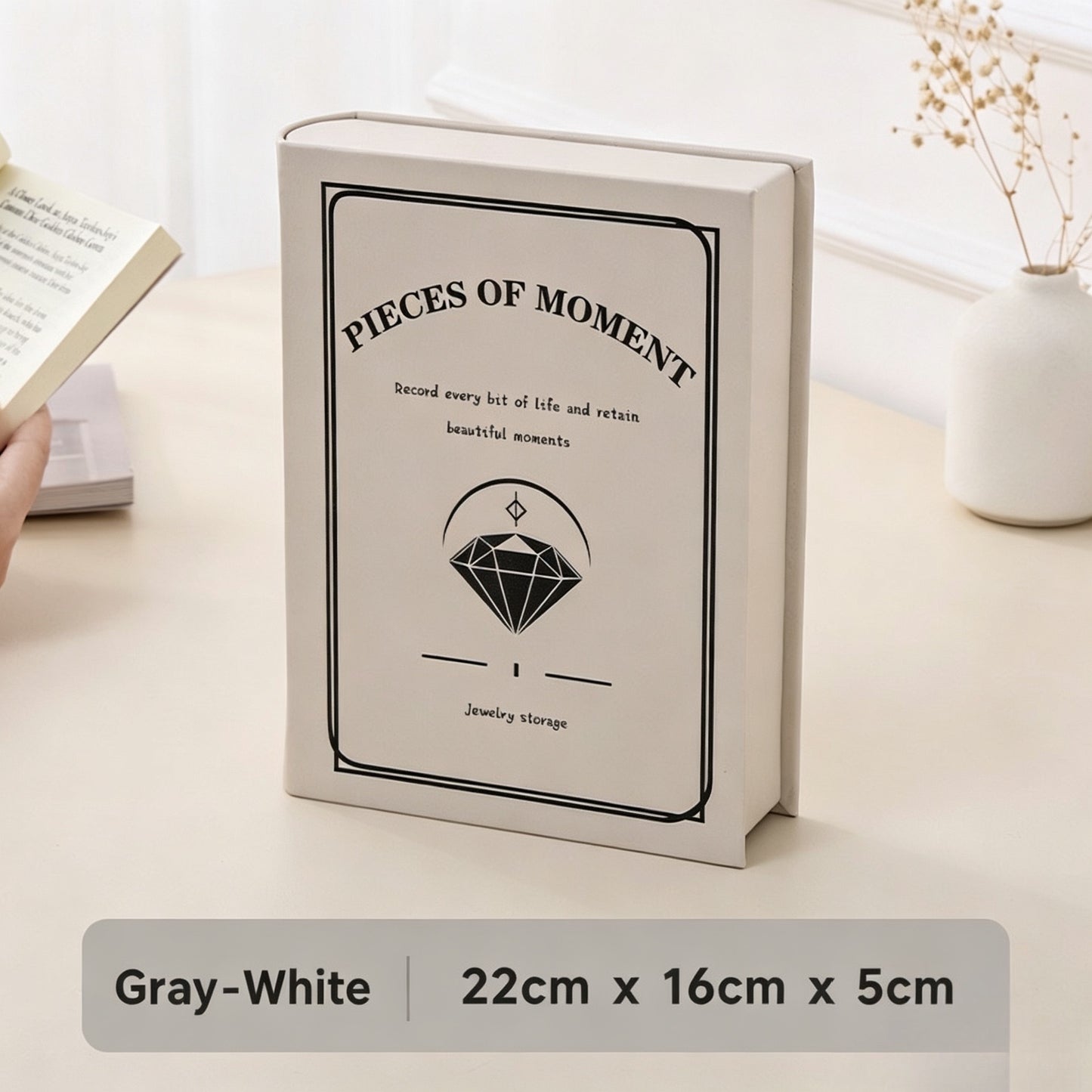 Book and jewelry box, double-layered PU leather multi-functional storage box for watches, rings, earrings, and studs