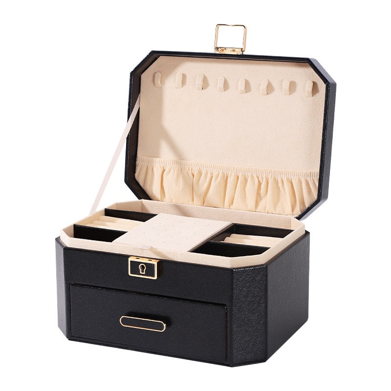 European and American large capacity jewelry storage box, two-layer jewelry storage box, ring and necklace storage box, jewelry box