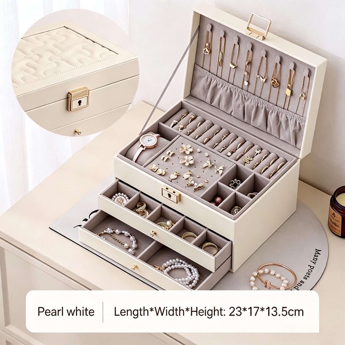 Large-capacity jewelry storage box, multi-functional drawer-style multi-layer jewelry box, necklace, ring, earring, and other jewelry storage box