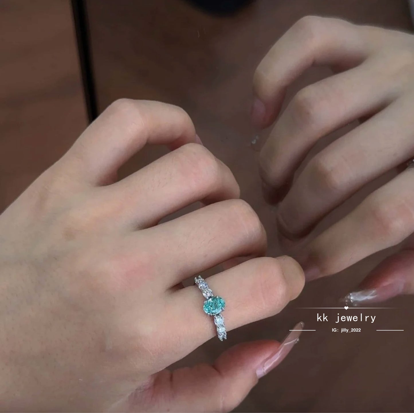 Fresh~ S925 Silver Paraiba 5 * 7mm Ring