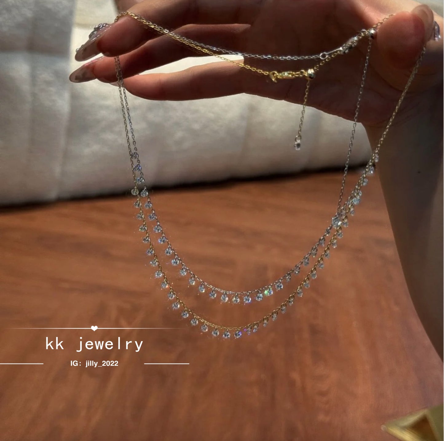 High Quality~ S925 Sterling Silver Round Diamond Tassel Necklace