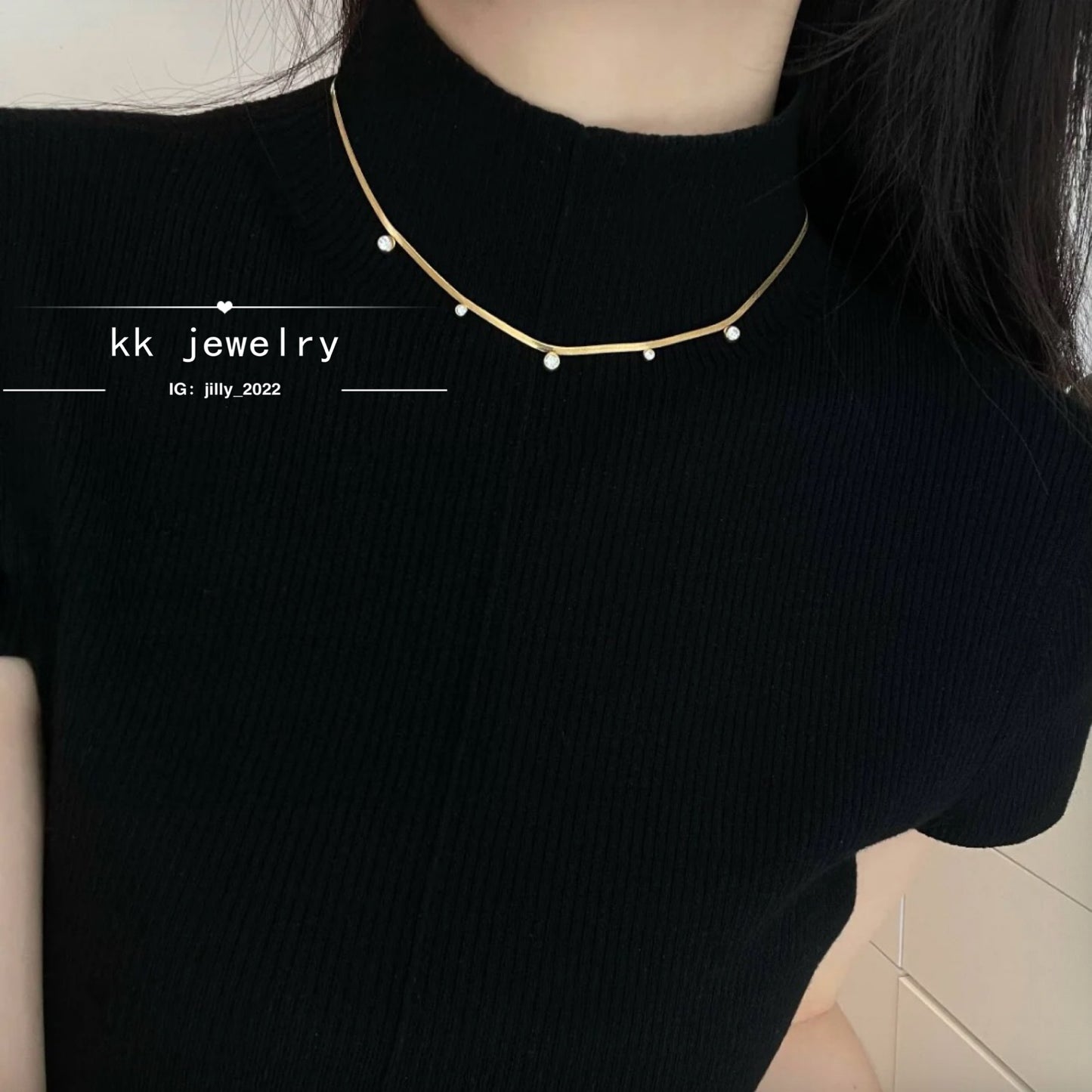 2mm round zircon blade chain necklace 18k real gold electroplated titanium steel