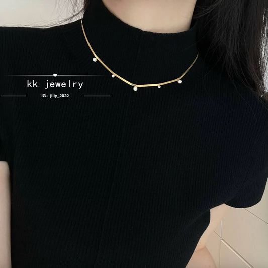 2mm round zircon blade chain necklace 18k real gold electroplated titanium steel