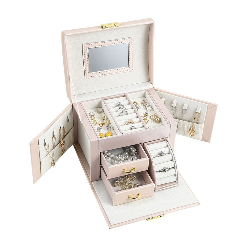 Jewelry box storage box, multi-layered jewelry storage box, mirror necklace ring jewelry box