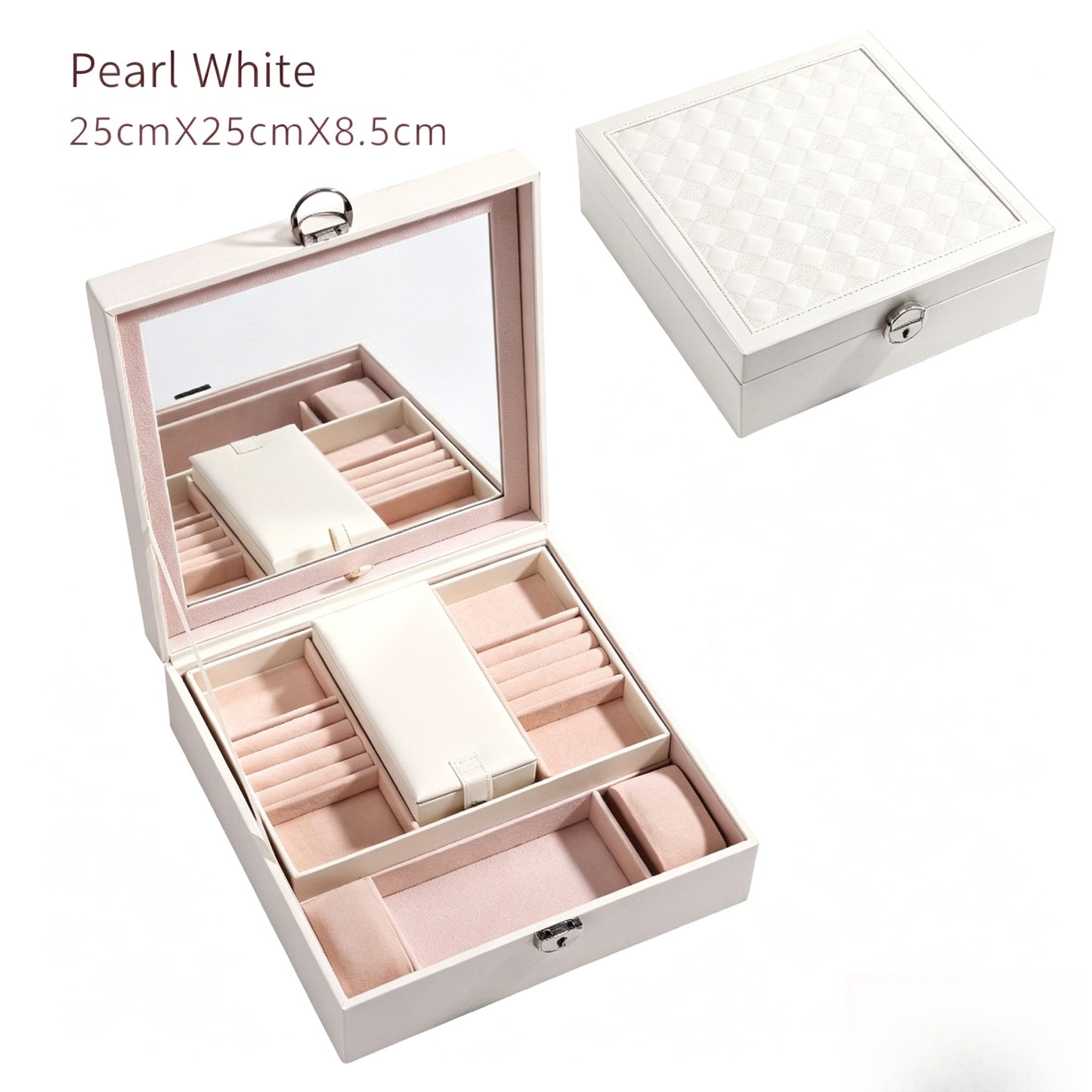 European-style large-capacity jewelry box, PU light luxury minimalist style, mirrored makeup case, includes small jewelry box, jewelry storage box