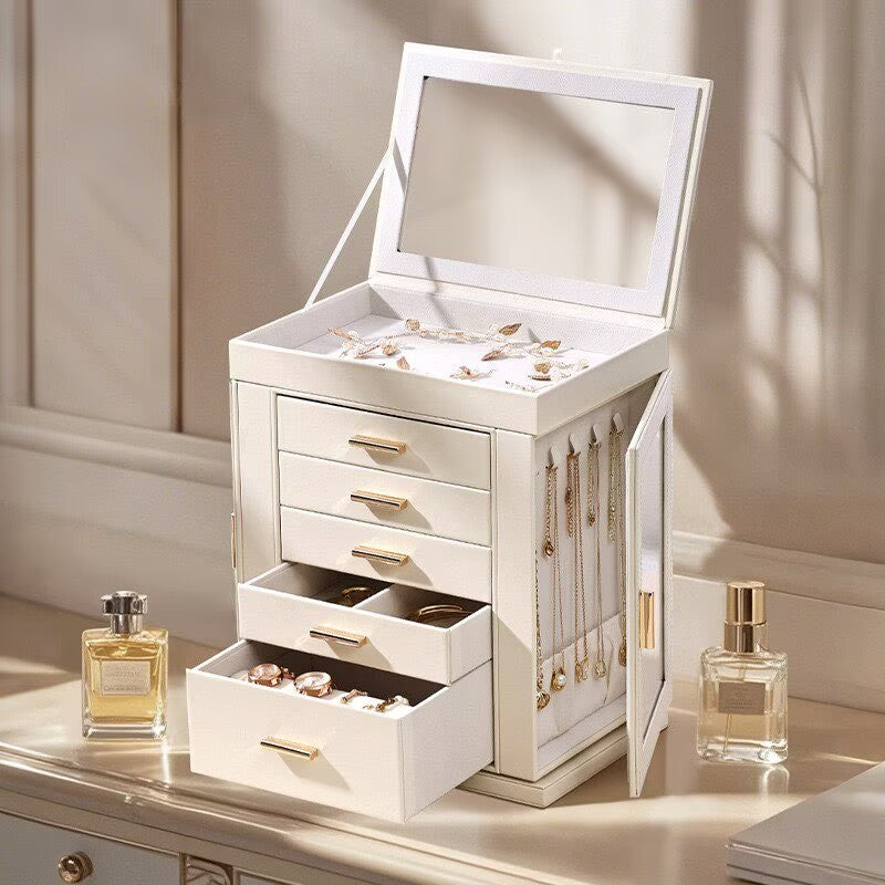 European-style large-capacity jewelry box, multi-layered necklace, earring, ring, and watch jewelry storage box