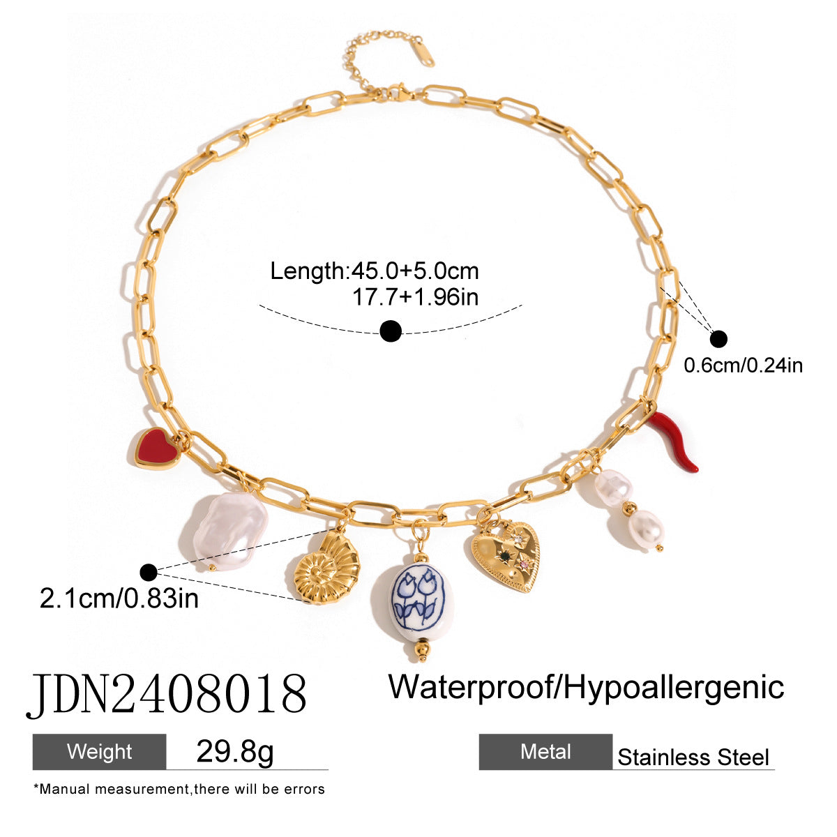 Stainless steel oil drop pearl love necklace