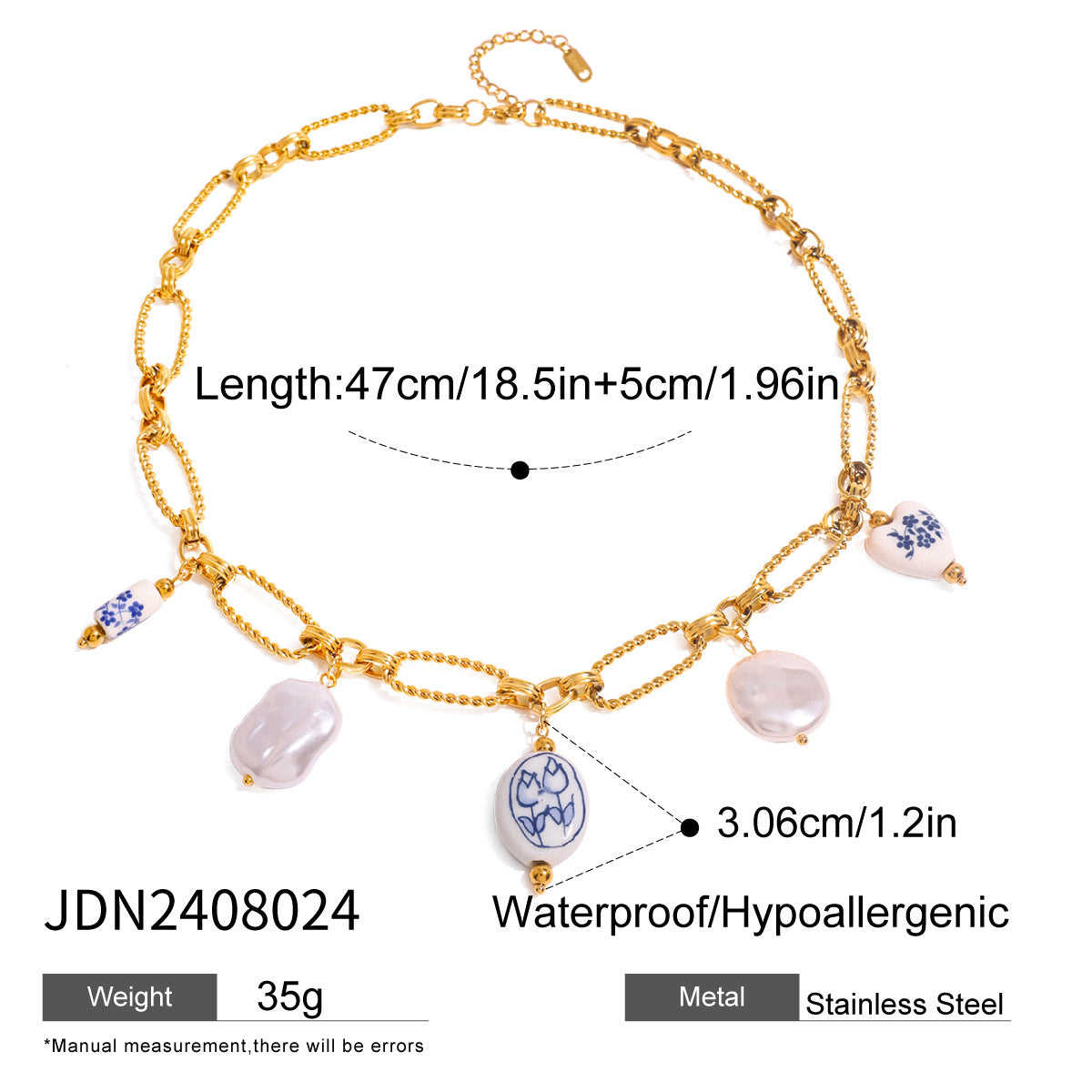 Stainless steel oil drop pearl love necklace