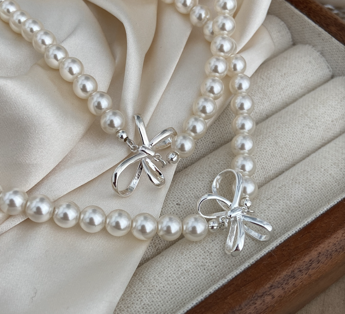 925 Silver Sweet Bow Pearl Necklace