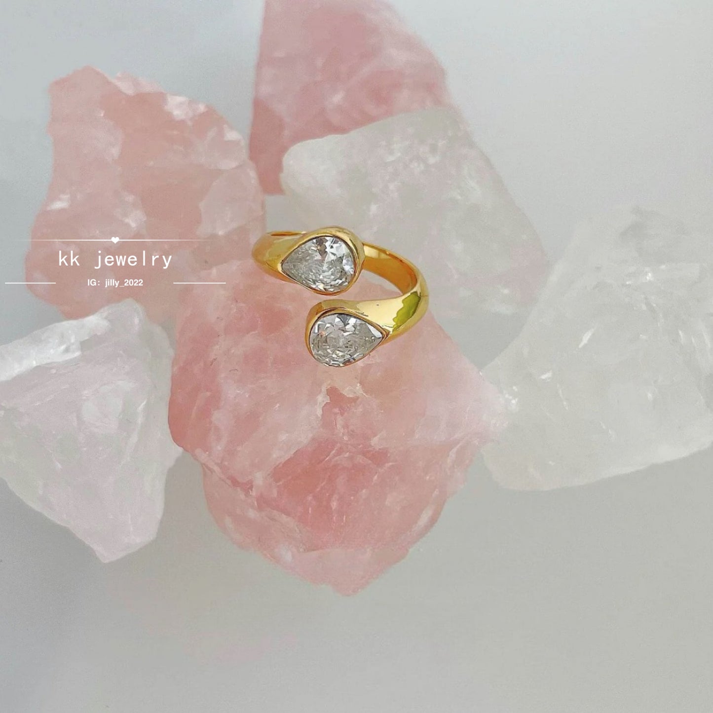 Water drop double diamond open ring