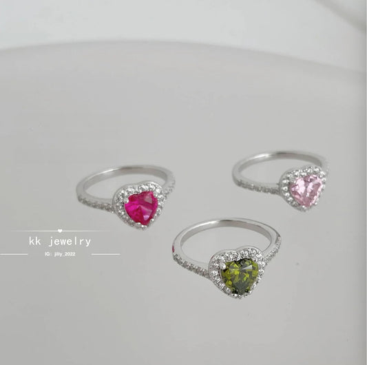S925 Sterling Silver Colored Diamond Love Ring