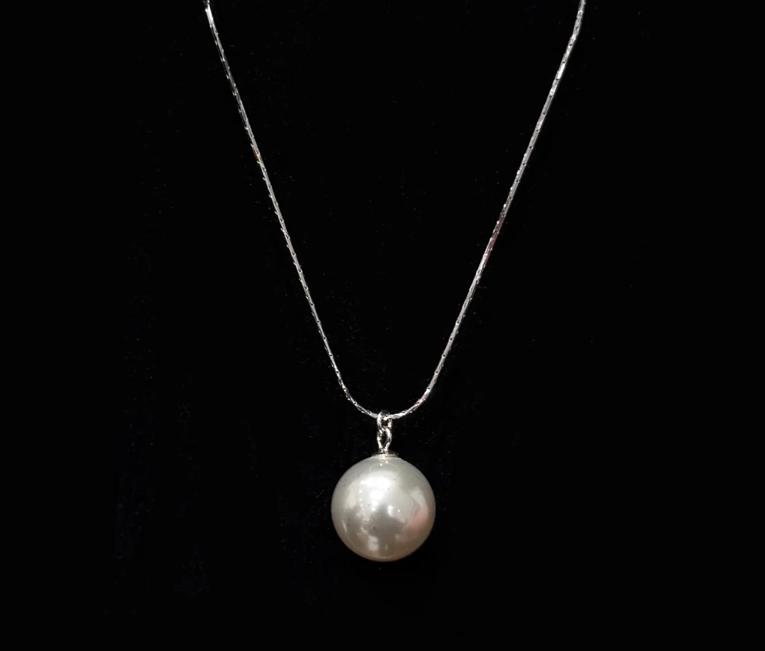 925 Silver Pearl Pendant Slub Chain Necklace