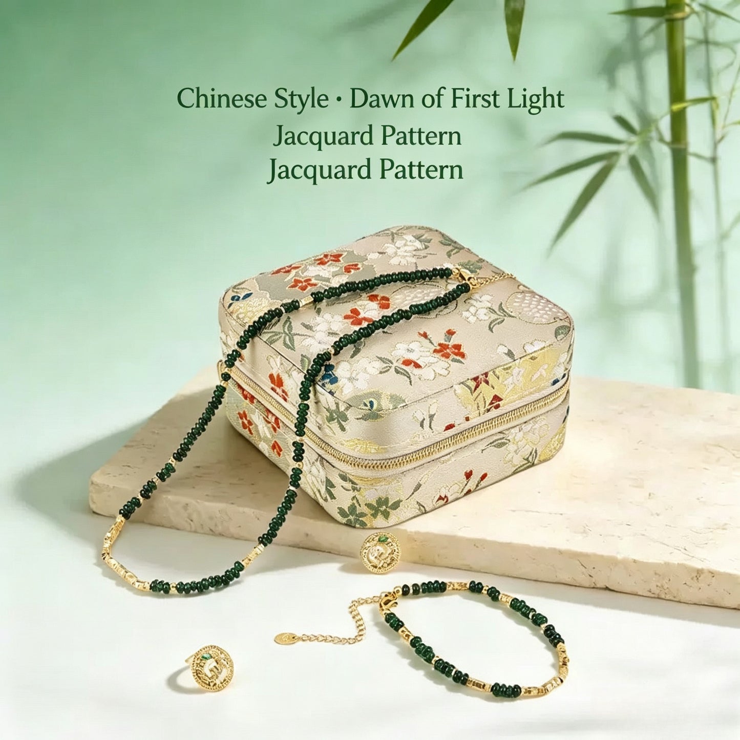 Chinese-style portable jewelry box, elegant retro embroidered jewelry storage box for earrings, necklaces, bracelets, and other ornaments