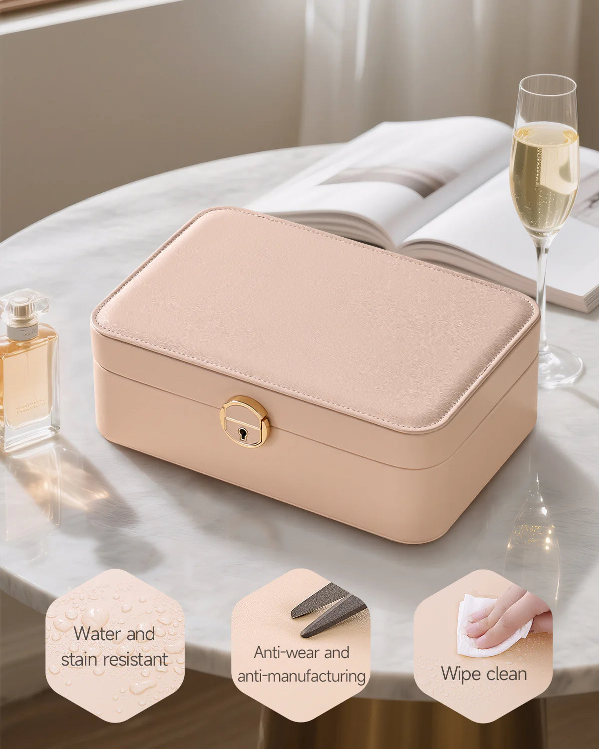 New high-end jewelry box, two-layer jewelry box, earring, necklace, and ring box, home jewelry storage box