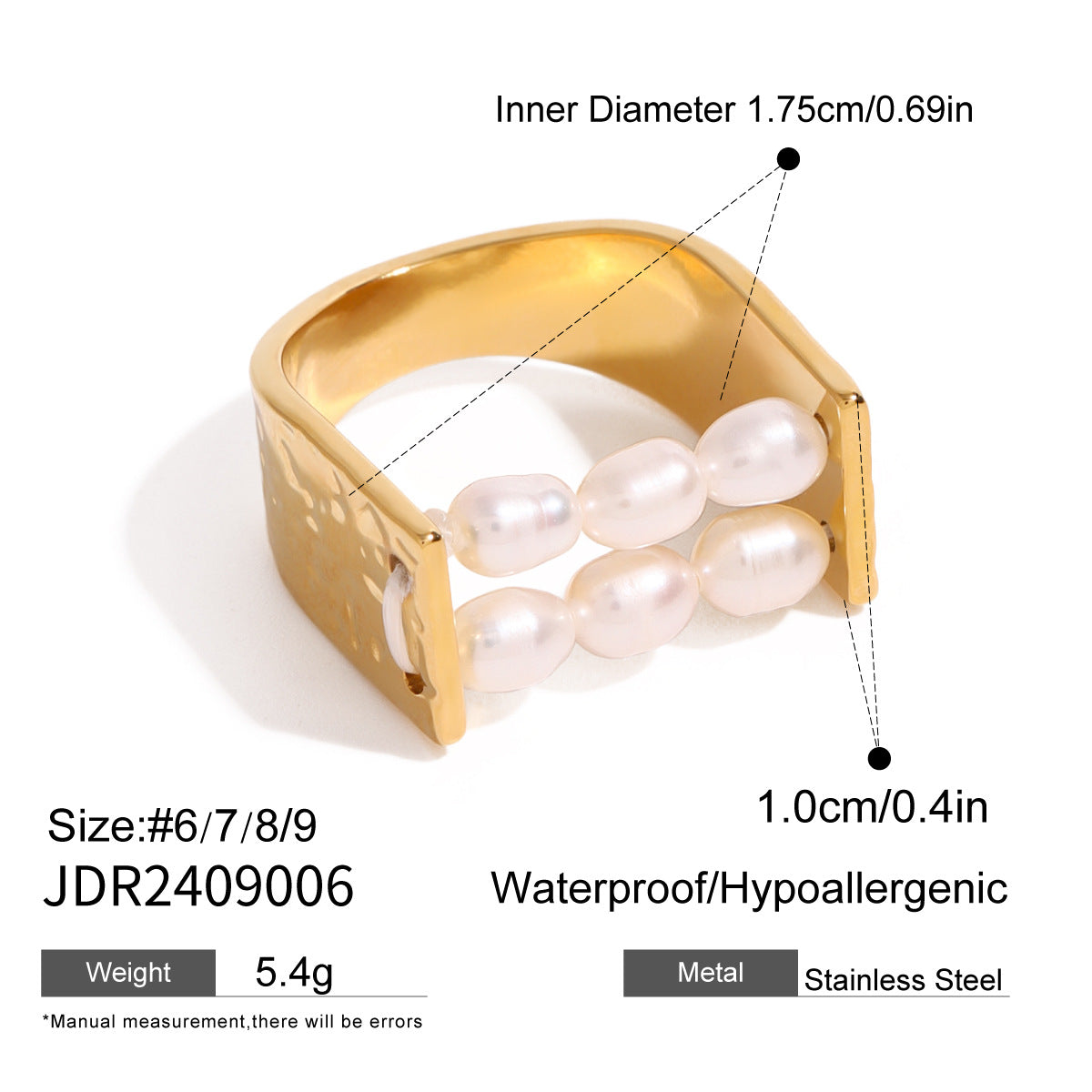 Stainless steel pearl ring