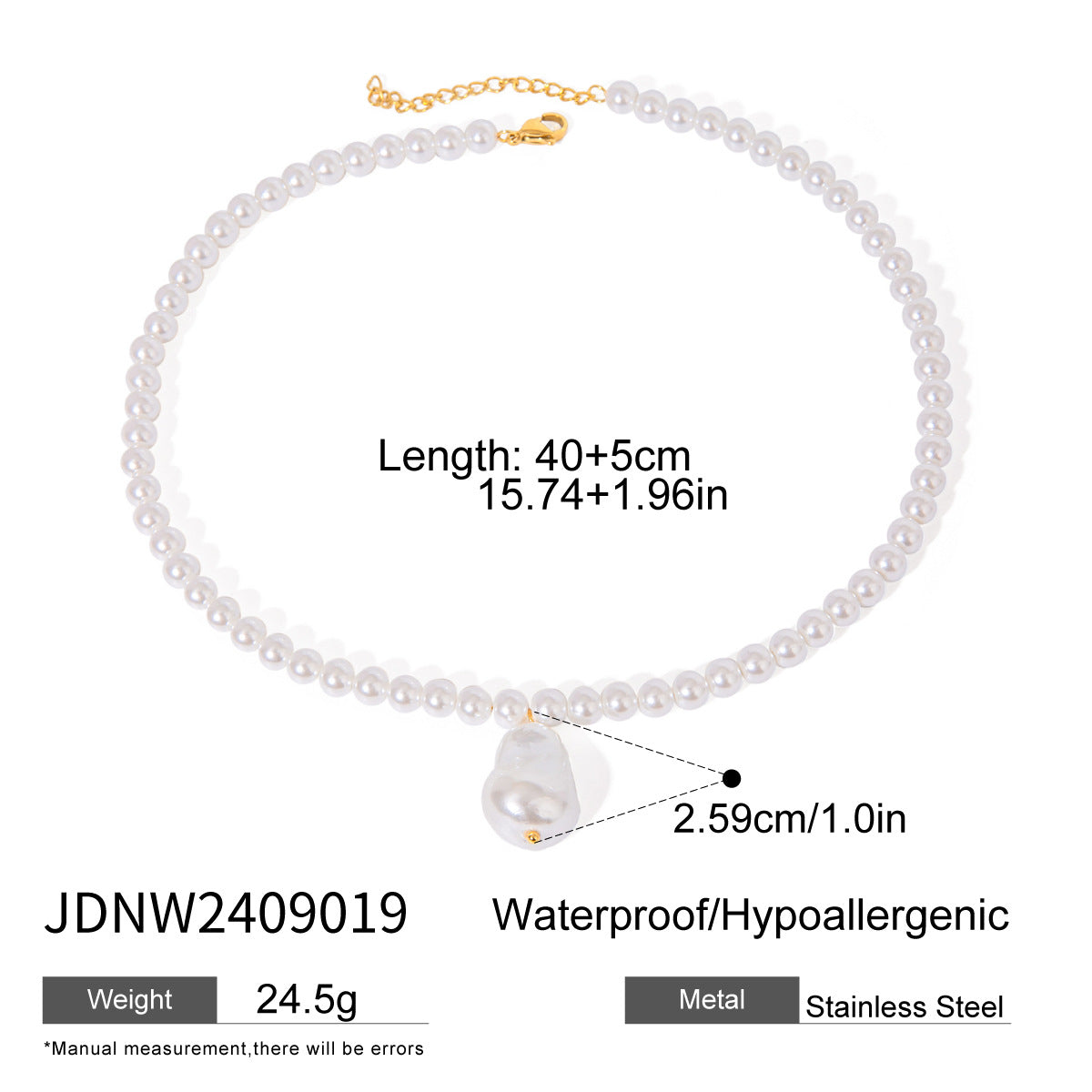 Stainless steel pearl necklace