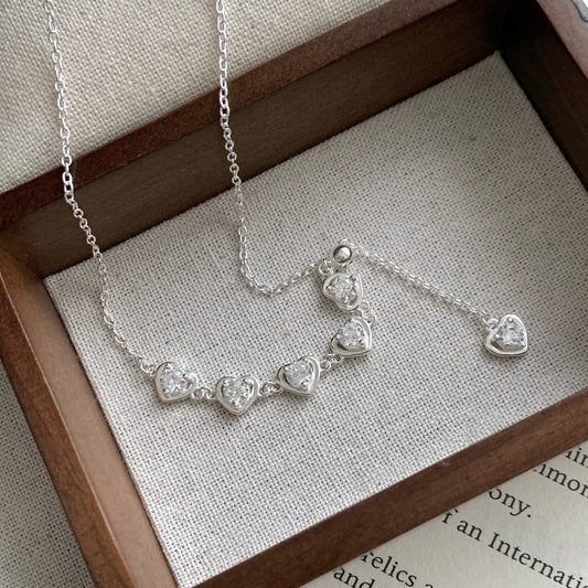 925 silver heart zircon pull-out necklace