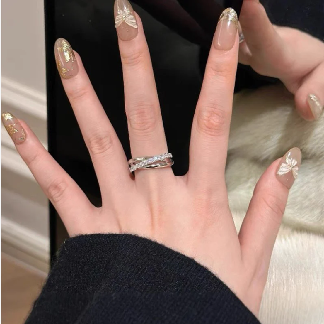 S925 silver three-ring winding ring line ring