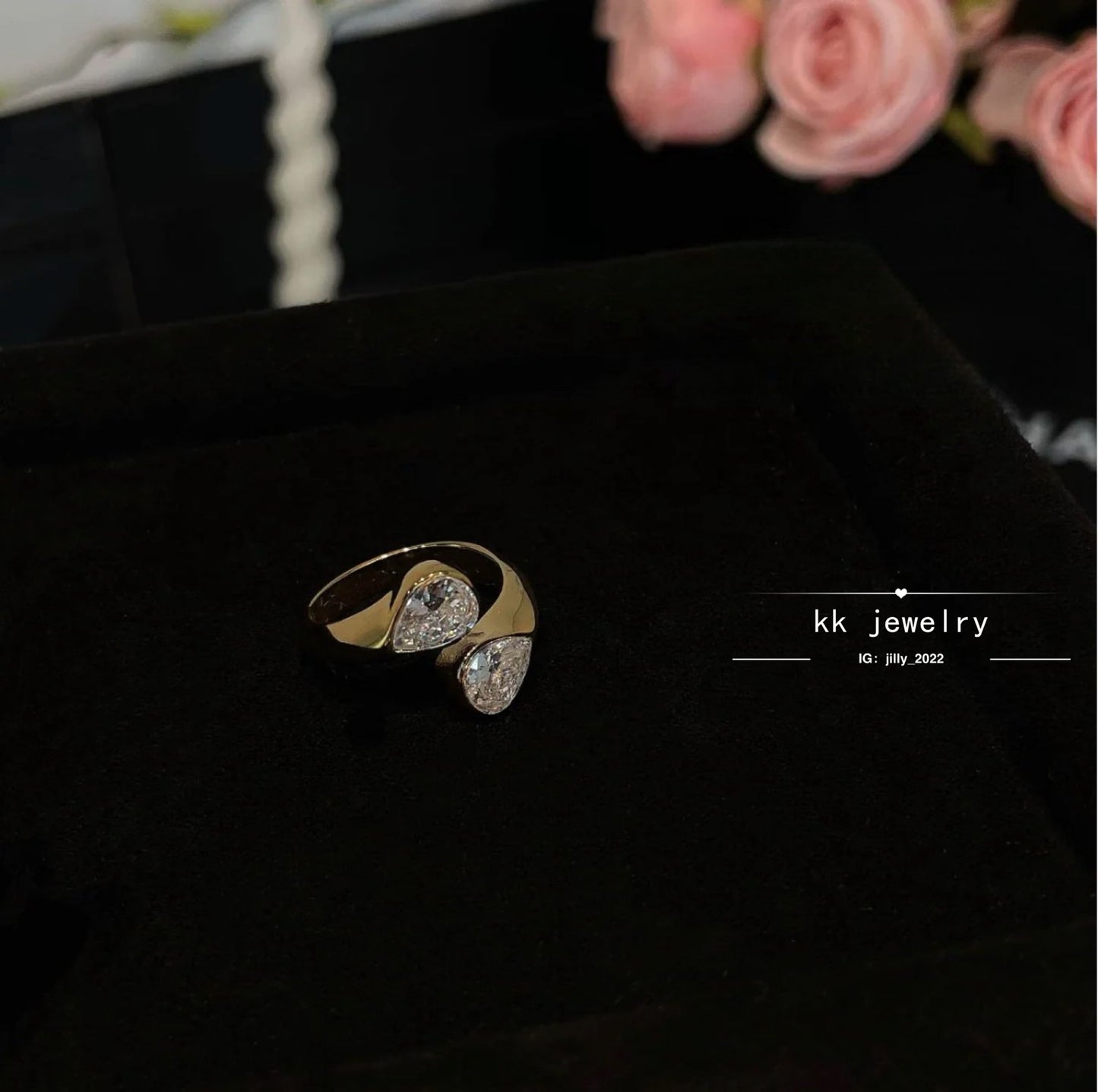 Water drop double diamond open ring