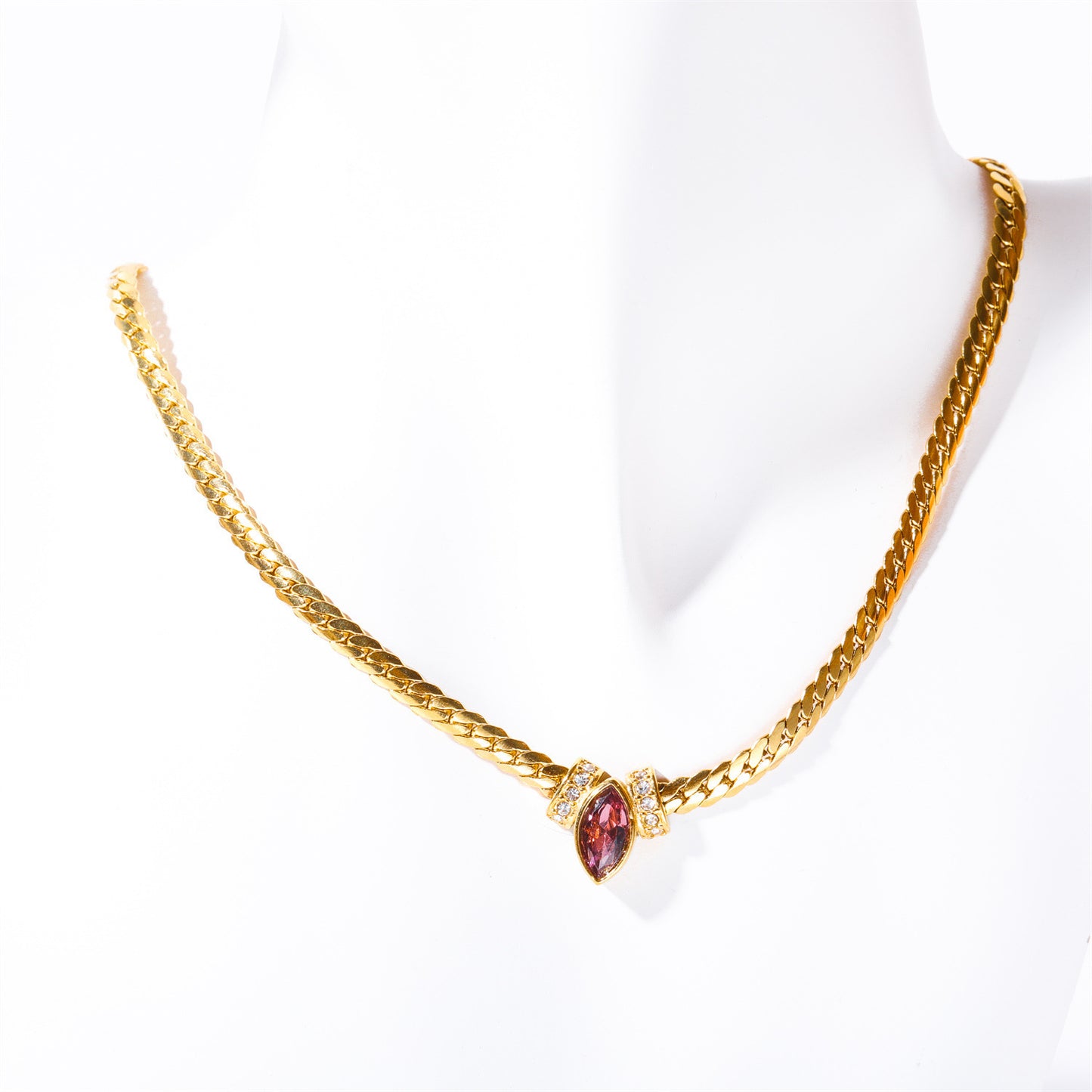 Stainless steel horse eye snake bone necklace