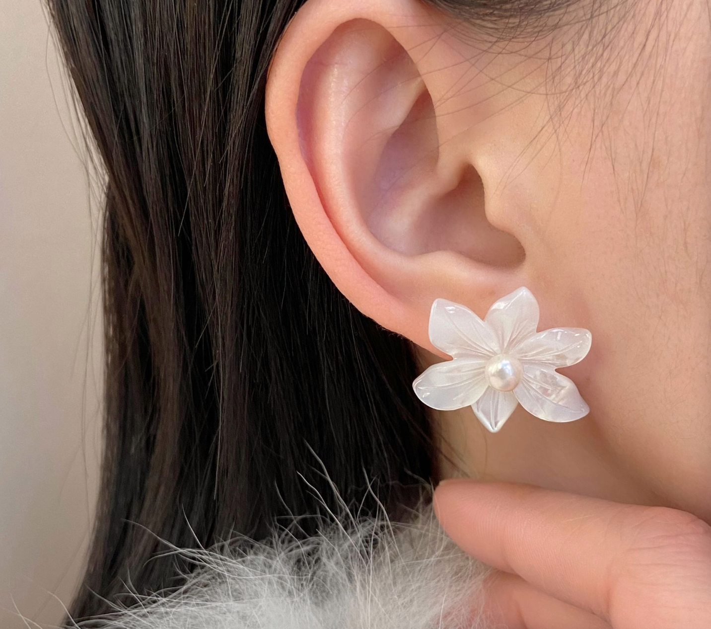 925 Silver White Orchid Natural Pearl Stud Earrings