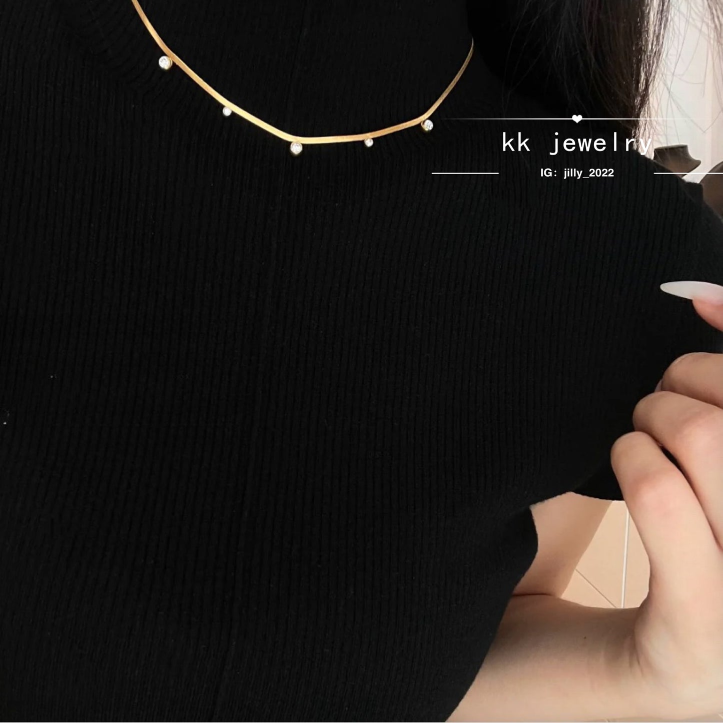 2mm round zircon blade chain necklace 18k real gold electroplated titanium steel