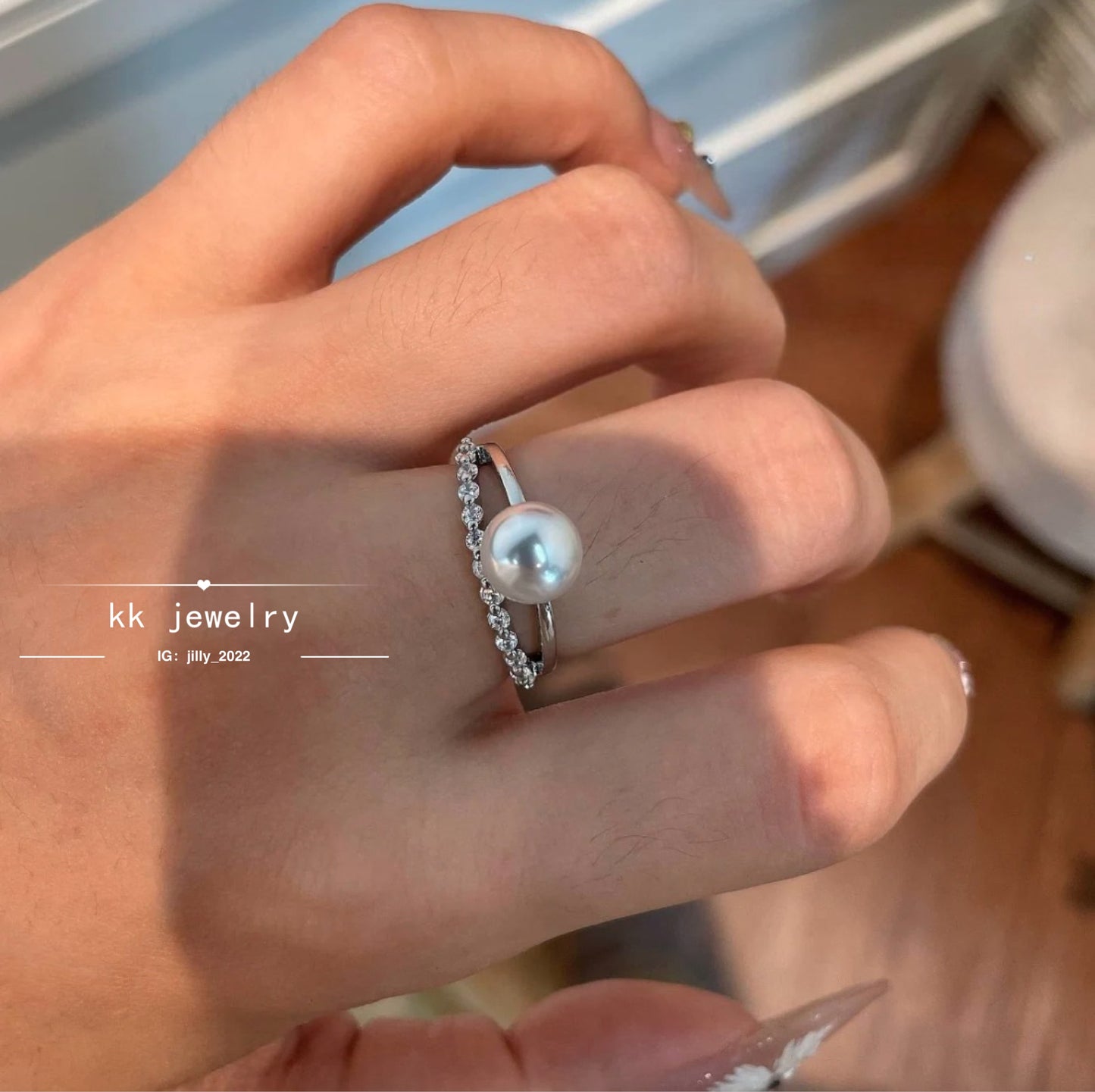 Double Diamond Pearl Open Ring