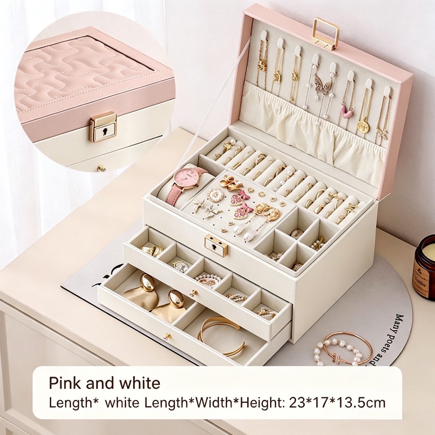 Large-capacity jewelry storage box, multi-functional drawer-style multi-layer jewelry box, necklace, ring, earring, and other jewelry storage box