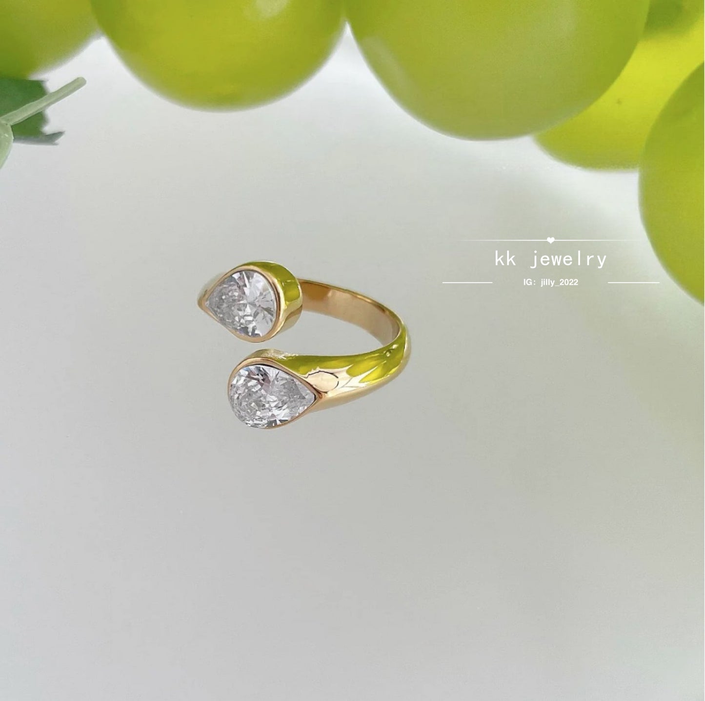 Water drop double diamond open ring