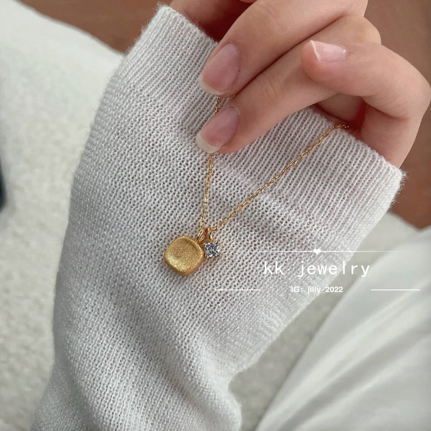 S925 sterling silver brushed small sugar cube necklace